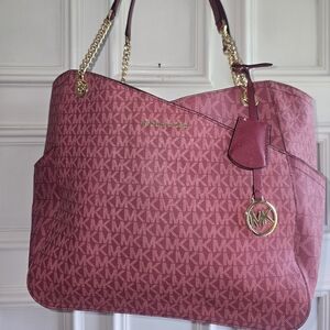 Michael Kors Pink Quilted Tote with Gold Hardware